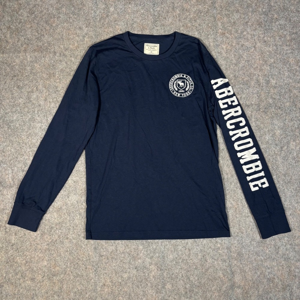 Abercrombie & Fitch Long Sleeve Shirt Mens XS Navy Blue Logo Graphic Tee 7534